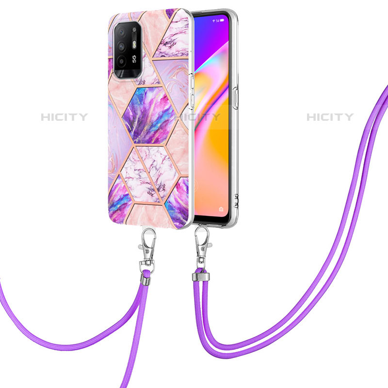 Handyhülle Silikon Hülle Gummi Schutzhülle Flexible Modisch Muster mit Schlüsselband Lanyard Y01B für Oppo A94 5G groß