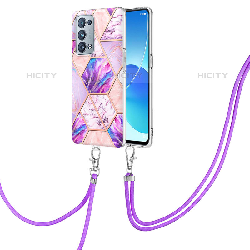 Handyhülle Silikon Hülle Gummi Schutzhülle Flexible Modisch Muster mit Schlüsselband Lanyard Y01B für Oppo Reno6 Pro 5G