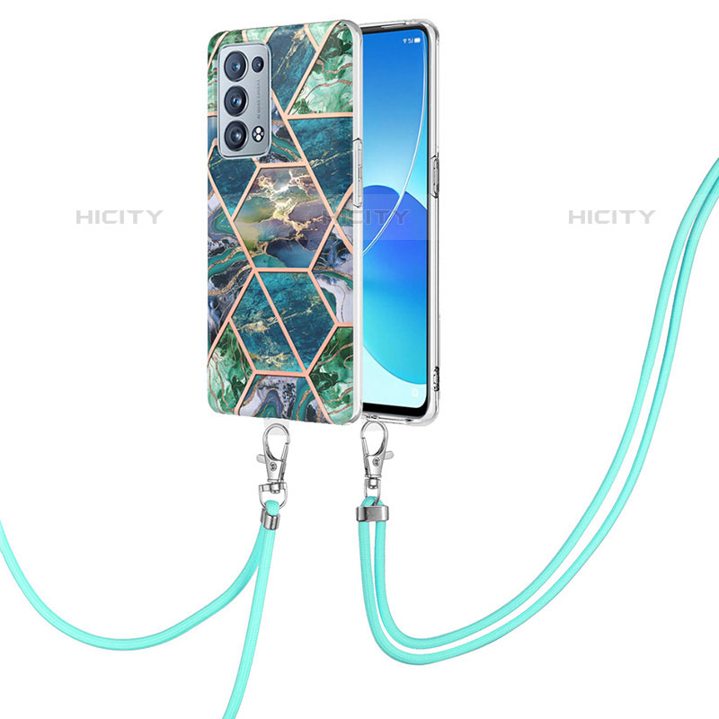 Handyhülle Silikon Hülle Gummi Schutzhülle Flexible Modisch Muster mit Schlüsselband Lanyard Y01B für Oppo Reno6 Pro 5G groß