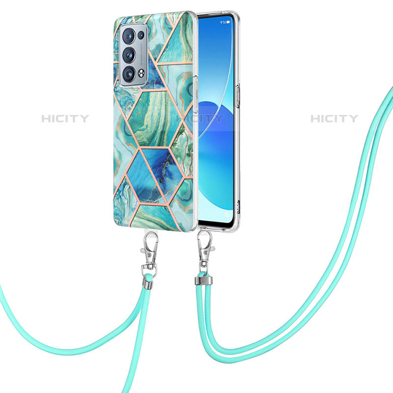 Handyhülle Silikon Hülle Gummi Schutzhülle Flexible Modisch Muster mit Schlüsselband Lanyard Y01B für Oppo Reno6 Pro 5G