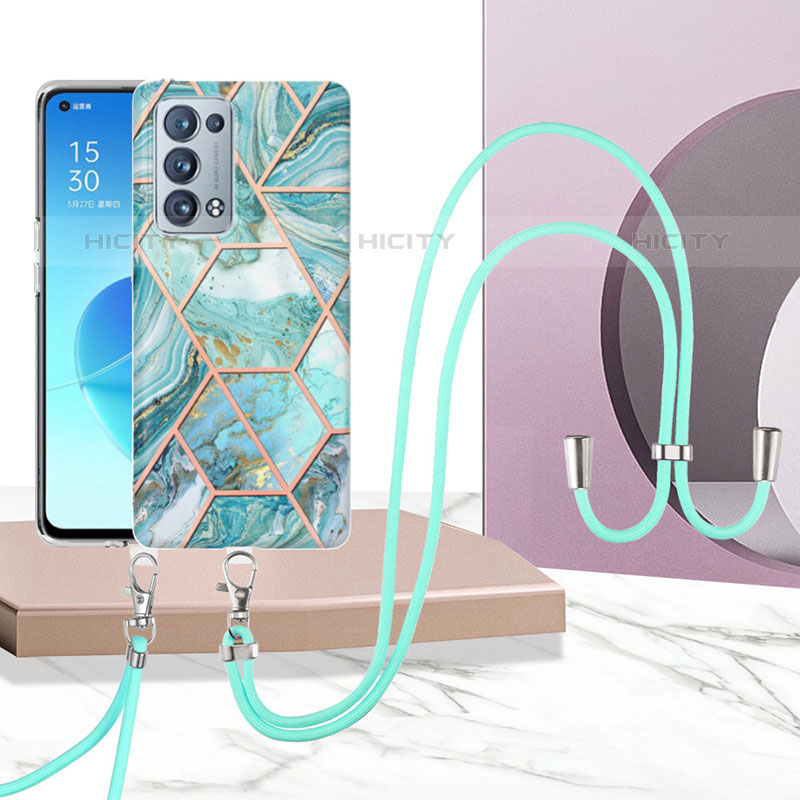 Handyhülle Silikon Hülle Gummi Schutzhülle Flexible Modisch Muster mit Schlüsselband Lanyard Y01B für Oppo Reno6 Pro 5G groß