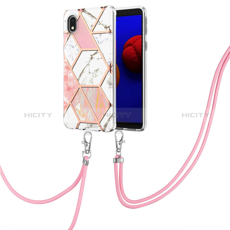 Handyhülle Silikon Hülle Gummi Schutzhülle Flexible Modisch Muster mit Schlüsselband Lanyard Y01B für Samsung Galaxy A01 Core groß