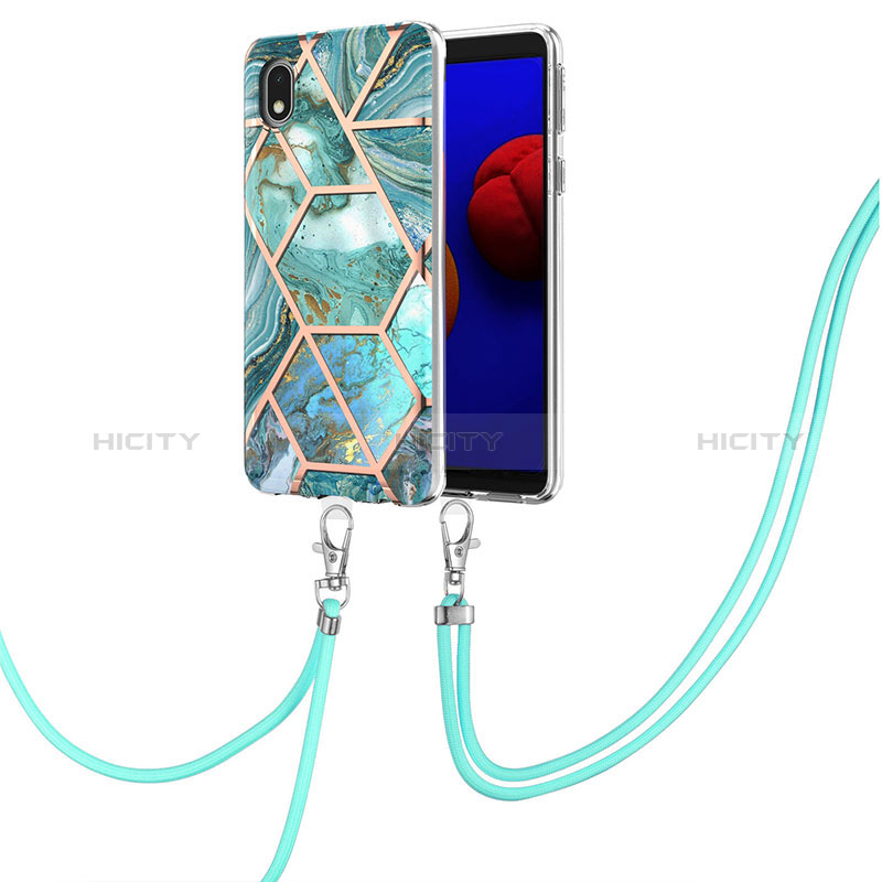 Handyhülle Silikon Hülle Gummi Schutzhülle Flexible Modisch Muster mit Schlüsselband Lanyard Y01B für Samsung Galaxy A01 Core groß