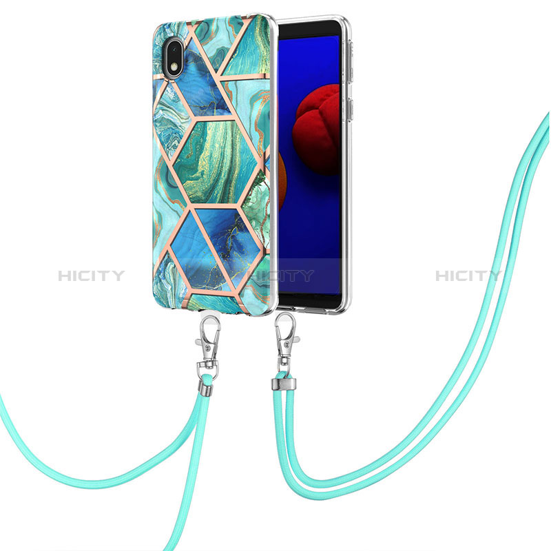 Handyhülle Silikon Hülle Gummi Schutzhülle Flexible Modisch Muster mit Schlüsselband Lanyard Y01B für Samsung Galaxy A01 Core groß