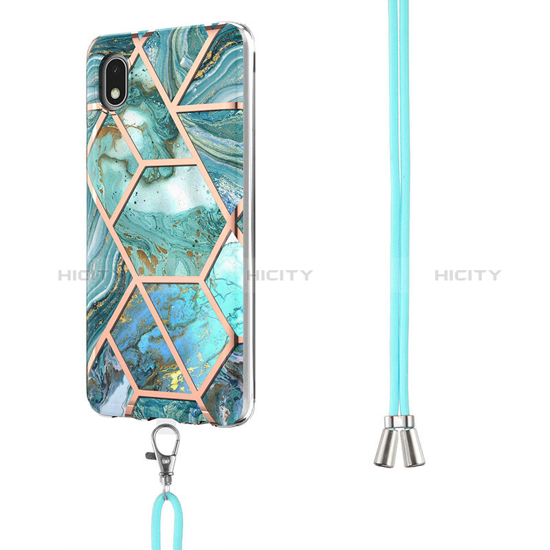 Handyhülle Silikon Hülle Gummi Schutzhülle Flexible Modisch Muster mit Schlüsselband Lanyard Y01B für Samsung Galaxy A01 Core groß