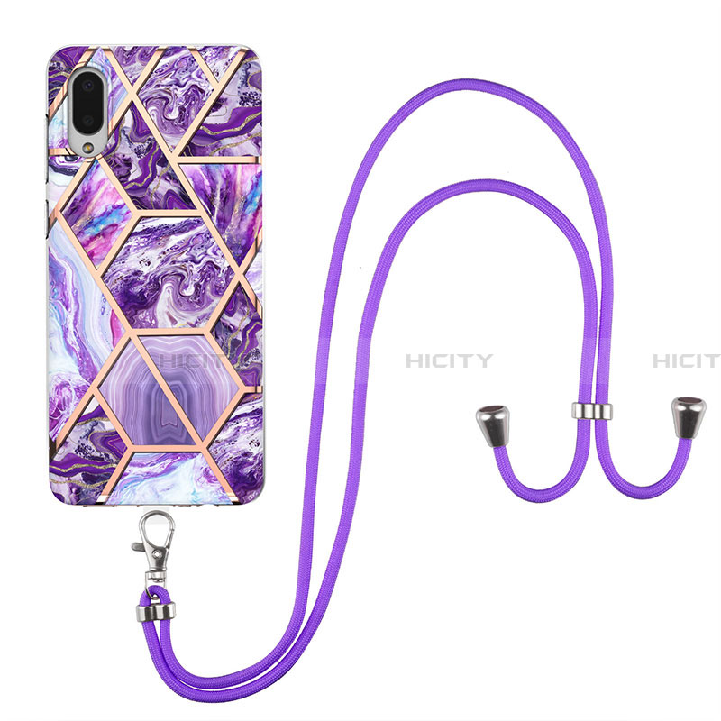 Handyhülle Silikon Hülle Gummi Schutzhülle Flexible Modisch Muster mit Schlüsselband Lanyard Y01B für Samsung Galaxy A02