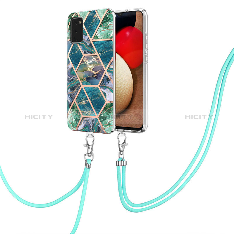 Handyhülle Silikon Hülle Gummi Schutzhülle Flexible Modisch Muster mit Schlüsselband Lanyard Y01B für Samsung Galaxy A02s