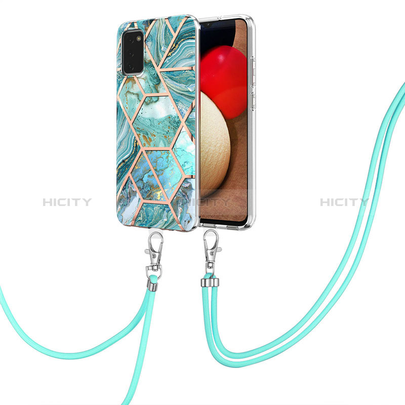 Handyhülle Silikon Hülle Gummi Schutzhülle Flexible Modisch Muster mit Schlüsselband Lanyard Y01B für Samsung Galaxy A02s