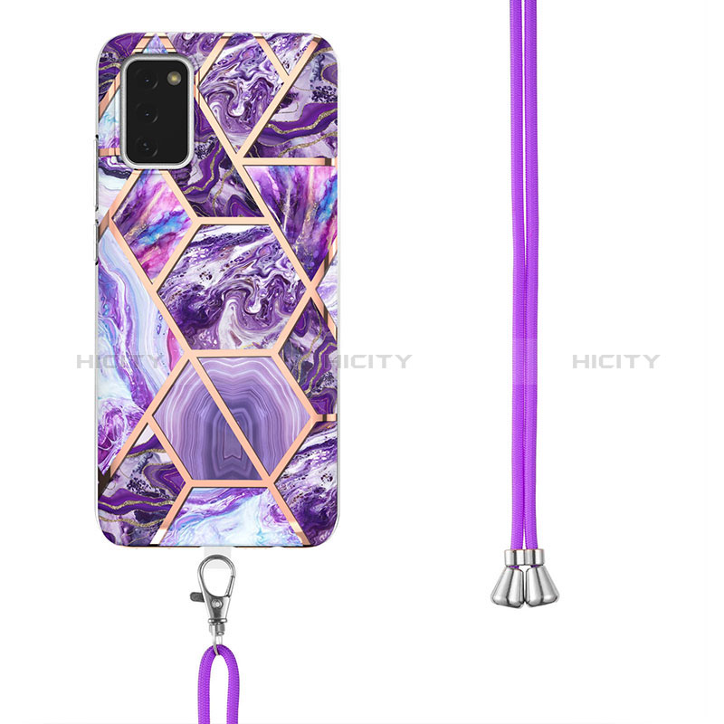 Handyhülle Silikon Hülle Gummi Schutzhülle Flexible Modisch Muster mit Schlüsselband Lanyard Y01B für Samsung Galaxy A02s