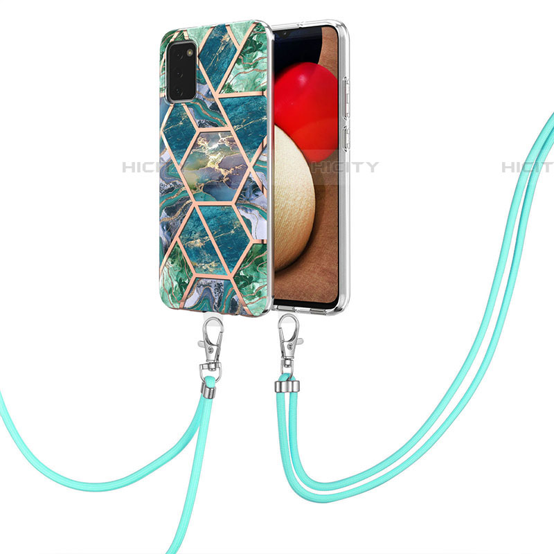 Handyhülle Silikon Hülle Gummi Schutzhülle Flexible Modisch Muster mit Schlüsselband Lanyard Y01B für Samsung Galaxy A03s groß