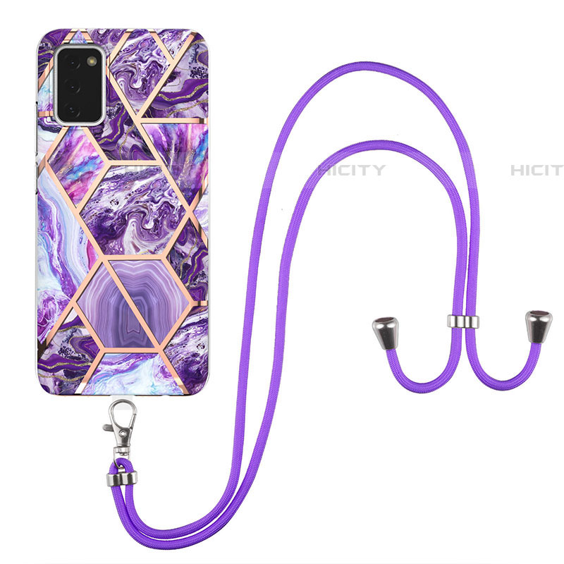 Handyhülle Silikon Hülle Gummi Schutzhülle Flexible Modisch Muster mit Schlüsselband Lanyard Y01B für Samsung Galaxy A03s groß