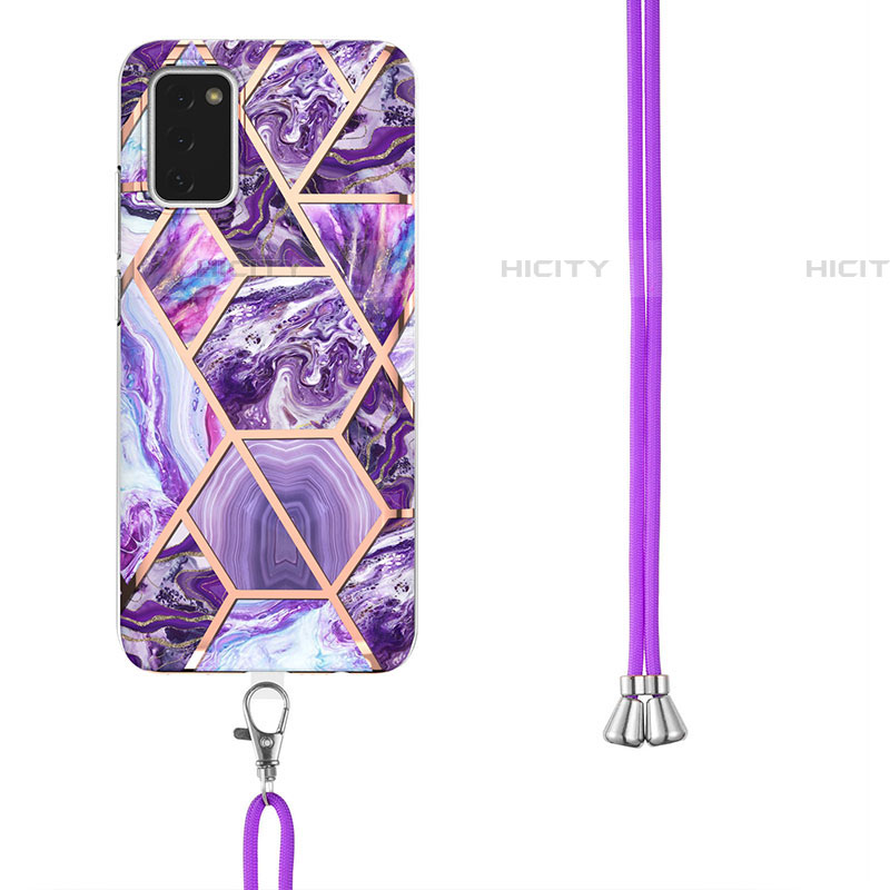 Handyhülle Silikon Hülle Gummi Schutzhülle Flexible Modisch Muster mit Schlüsselband Lanyard Y01B für Samsung Galaxy A03s groß