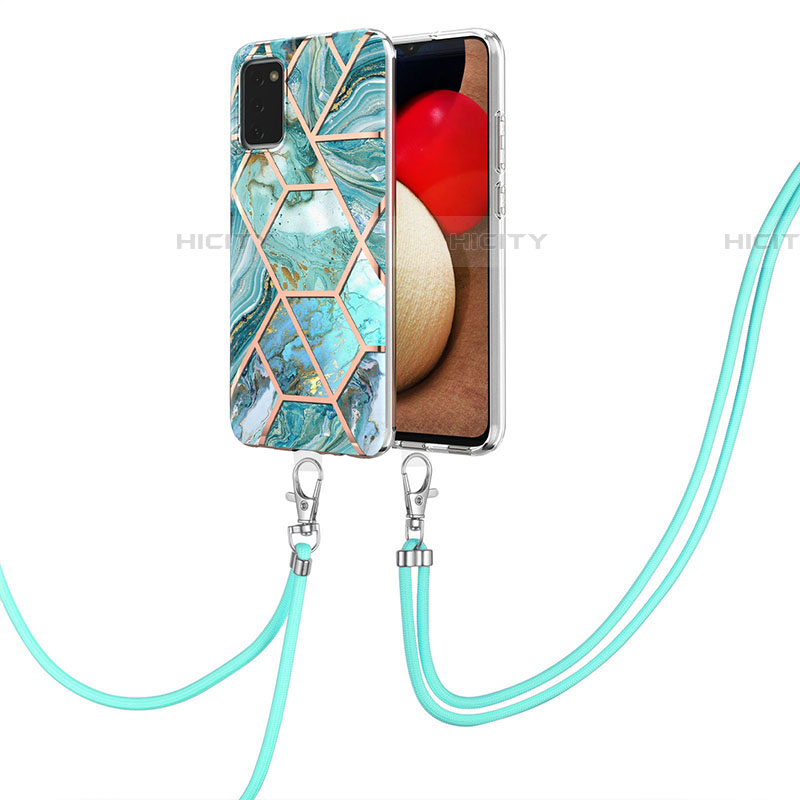 Handyhülle Silikon Hülle Gummi Schutzhülle Flexible Modisch Muster mit Schlüsselband Lanyard Y01B für Samsung Galaxy A03s Minzgrün