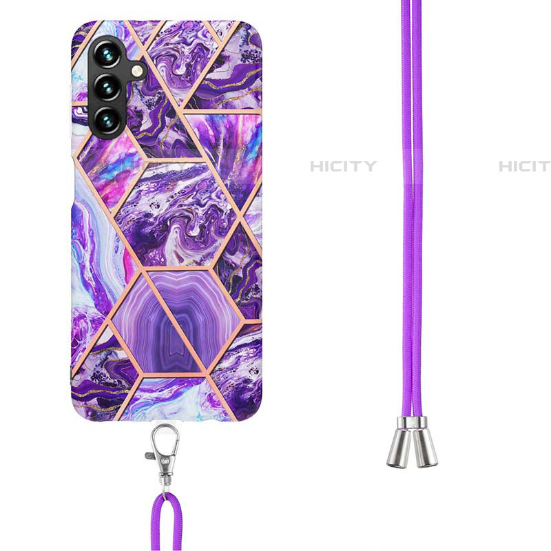 Handyhülle Silikon Hülle Gummi Schutzhülle Flexible Modisch Muster mit Schlüsselband Lanyard Y01B für Samsung Galaxy A04s groß