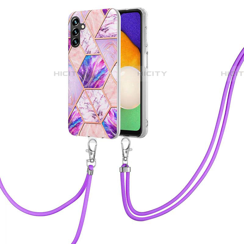 Handyhülle Silikon Hülle Gummi Schutzhülle Flexible Modisch Muster mit Schlüsselband Lanyard Y01B für Samsung Galaxy A04s Helles Lila