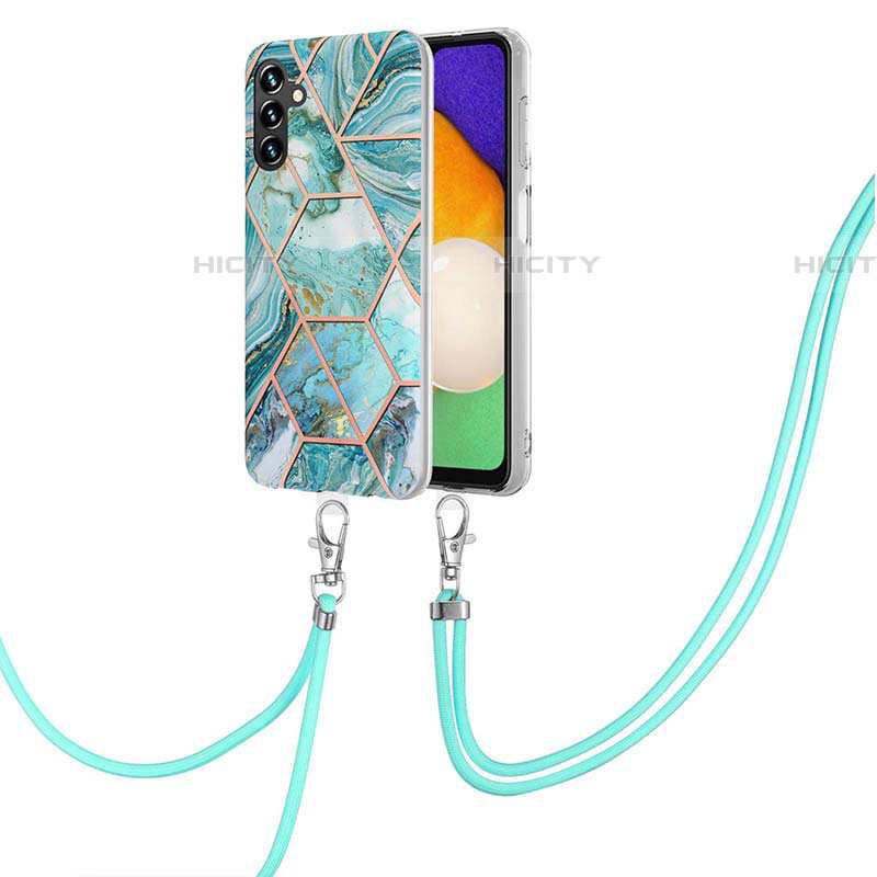 Handyhülle Silikon Hülle Gummi Schutzhülle Flexible Modisch Muster mit Schlüsselband Lanyard Y01B für Samsung Galaxy A04s Minzgrün Plus