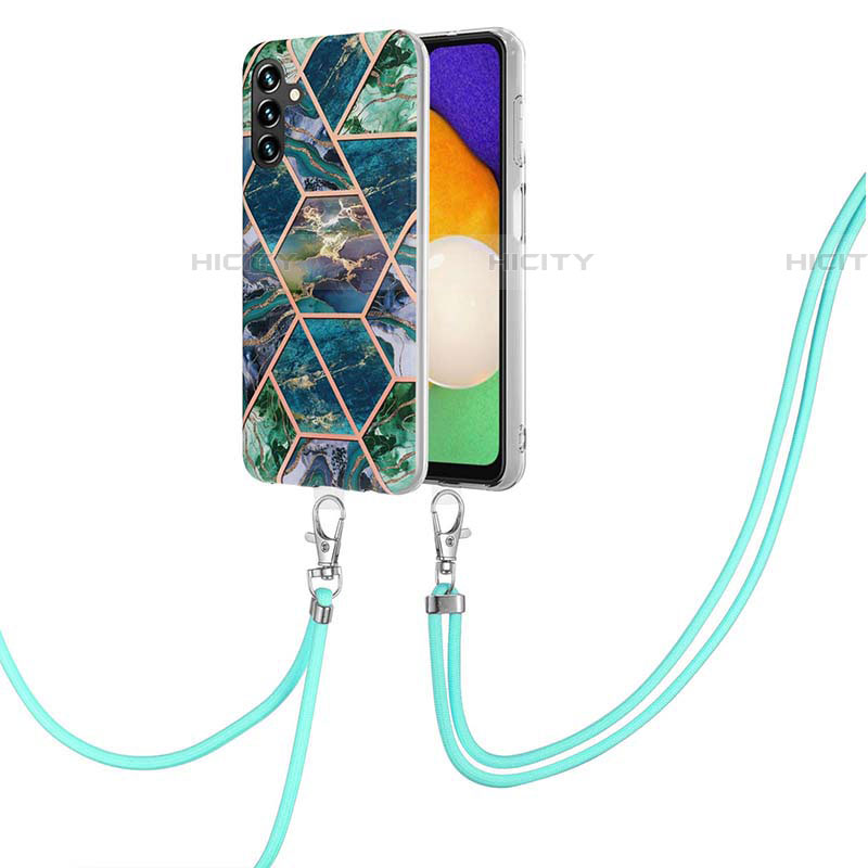 Handyhülle Silikon Hülle Gummi Schutzhülle Flexible Modisch Muster mit Schlüsselband Lanyard Y01B für Samsung Galaxy A04s Nachtgrün