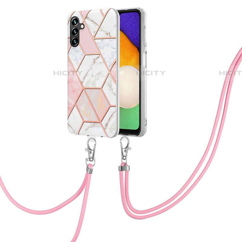 Handyhülle Silikon Hülle Gummi Schutzhülle Flexible Modisch Muster mit Schlüsselband Lanyard Y01B für Samsung Galaxy A04s Rosa