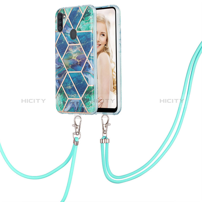 Handyhülle Silikon Hülle Gummi Schutzhülle Flexible Modisch Muster mit Schlüsselband Lanyard Y01B für Samsung Galaxy A11