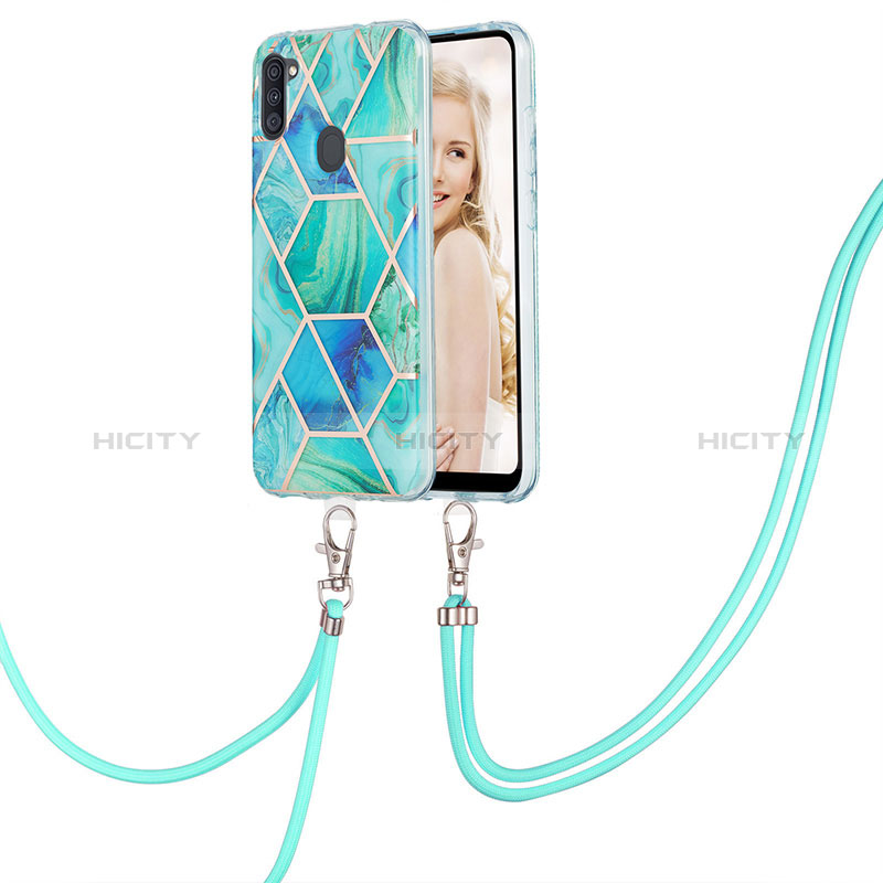 Handyhülle Silikon Hülle Gummi Schutzhülle Flexible Modisch Muster mit Schlüsselband Lanyard Y01B für Samsung Galaxy A11 groß