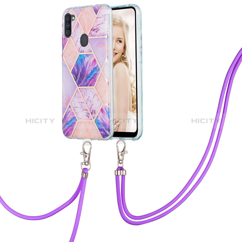 Handyhülle Silikon Hülle Gummi Schutzhülle Flexible Modisch Muster mit Schlüsselband Lanyard Y01B für Samsung Galaxy A11 groß