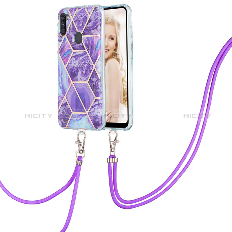 Handyhülle Silikon Hülle Gummi Schutzhülle Flexible Modisch Muster mit Schlüsselband Lanyard Y01B für Samsung Galaxy A11