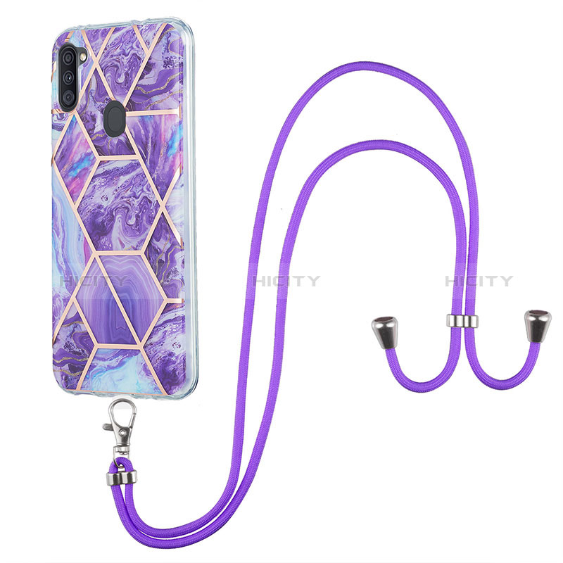 Handyhülle Silikon Hülle Gummi Schutzhülle Flexible Modisch Muster mit Schlüsselband Lanyard Y01B für Samsung Galaxy A11