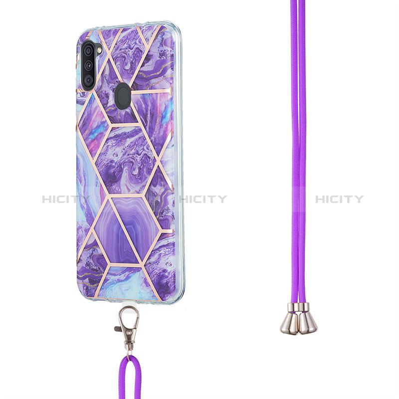 Handyhülle Silikon Hülle Gummi Schutzhülle Flexible Modisch Muster mit Schlüsselband Lanyard Y01B für Samsung Galaxy A11 groß