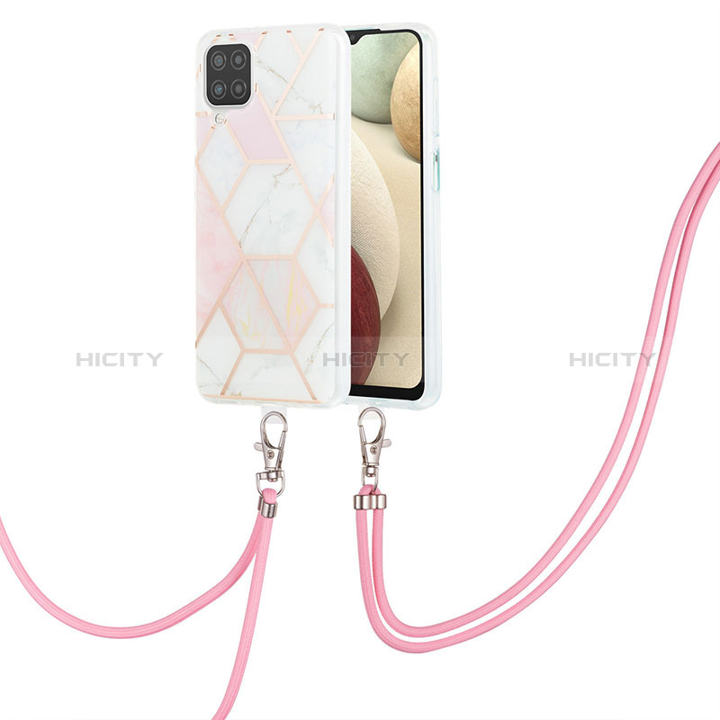 Handyhülle Silikon Hülle Gummi Schutzhülle Flexible Modisch Muster mit Schlüsselband Lanyard Y01B für Samsung Galaxy A12