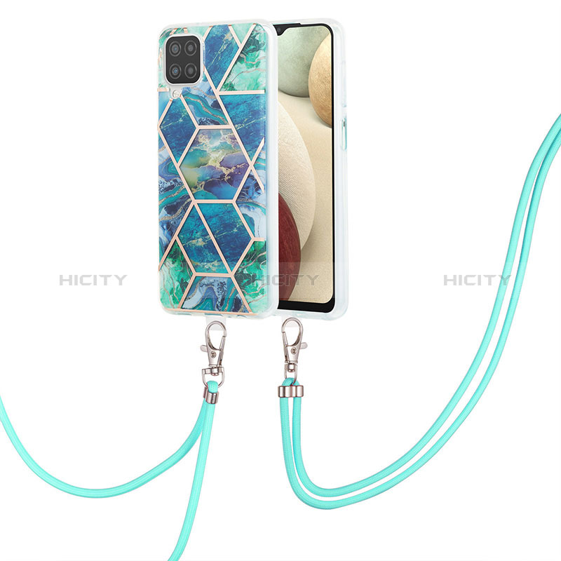 Handyhülle Silikon Hülle Gummi Schutzhülle Flexible Modisch Muster mit Schlüsselband Lanyard Y01B für Samsung Galaxy A12