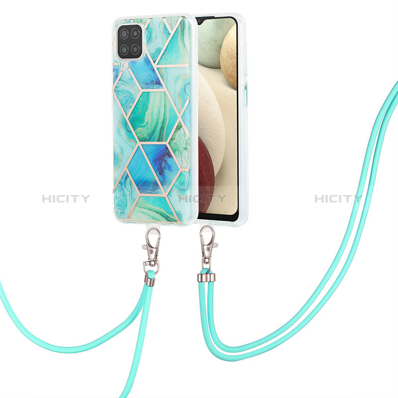 Handyhülle Silikon Hülle Gummi Schutzhülle Flexible Modisch Muster mit Schlüsselband Lanyard Y01B für Samsung Galaxy A12