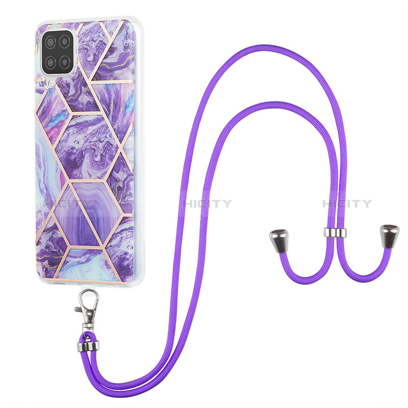 Handyhülle Silikon Hülle Gummi Schutzhülle Flexible Modisch Muster mit Schlüsselband Lanyard Y01B für Samsung Galaxy A12