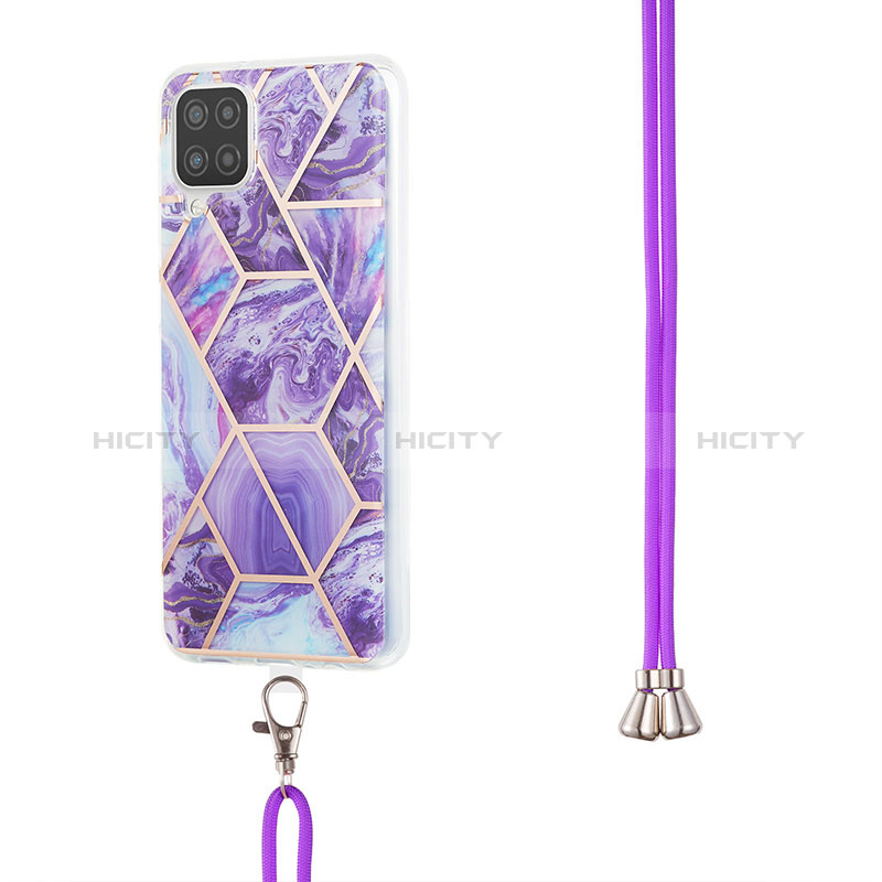 Handyhülle Silikon Hülle Gummi Schutzhülle Flexible Modisch Muster mit Schlüsselband Lanyard Y01B für Samsung Galaxy A12