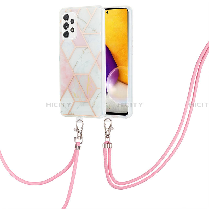 Handyhülle Silikon Hülle Gummi Schutzhülle Flexible Modisch Muster mit Schlüsselband Lanyard Y01B für Samsung Galaxy A13 4G Rosa