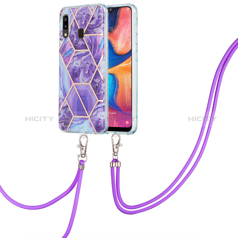 Handyhülle Silikon Hülle Gummi Schutzhülle Flexible Modisch Muster mit Schlüsselband Lanyard Y01B für Samsung Galaxy A20 groß