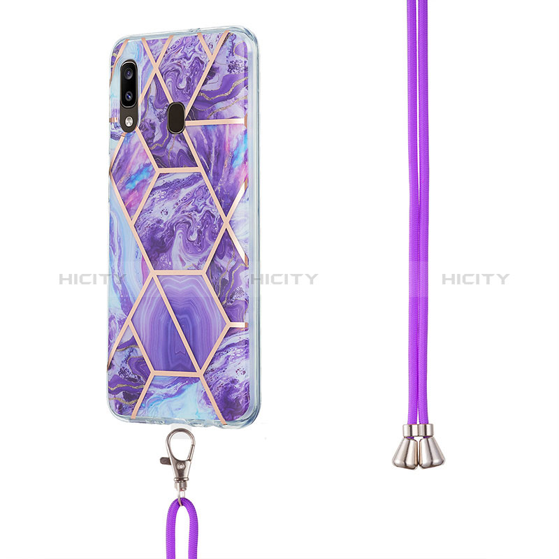 Handyhülle Silikon Hülle Gummi Schutzhülle Flexible Modisch Muster mit Schlüsselband Lanyard Y01B für Samsung Galaxy A20 groß