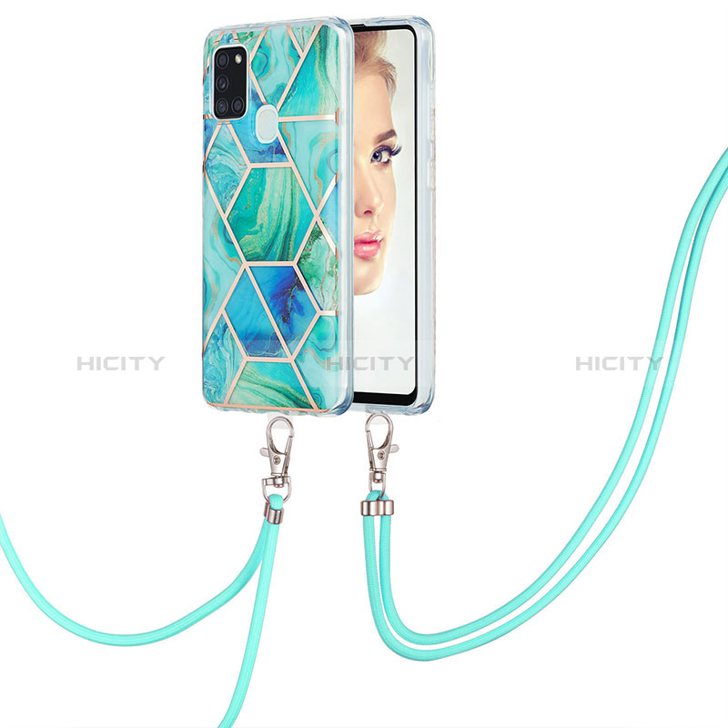 Handyhülle Silikon Hülle Gummi Schutzhülle Flexible Modisch Muster mit Schlüsselband Lanyard Y01B für Samsung Galaxy A21s