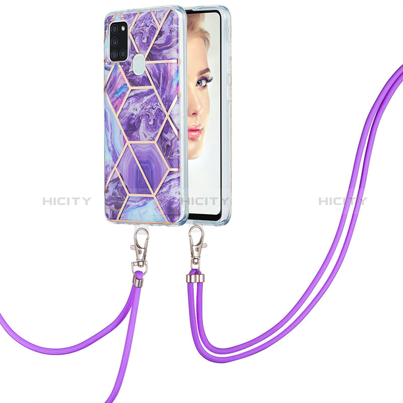 Handyhülle Silikon Hülle Gummi Schutzhülle Flexible Modisch Muster mit Schlüsselband Lanyard Y01B für Samsung Galaxy A21s