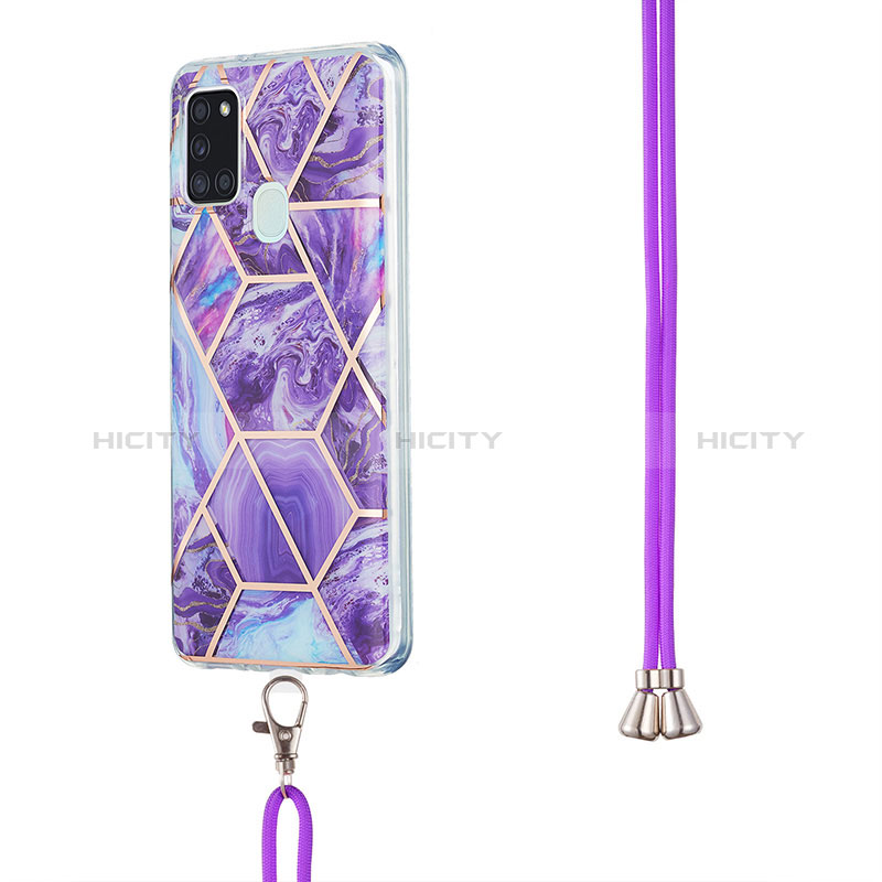 Handyhülle Silikon Hülle Gummi Schutzhülle Flexible Modisch Muster mit Schlüsselband Lanyard Y01B für Samsung Galaxy A21s groß