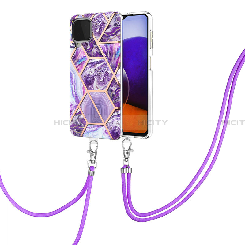 Handyhülle Silikon Hülle Gummi Schutzhülle Flexible Modisch Muster mit Schlüsselband Lanyard Y01B für Samsung Galaxy A22 4G