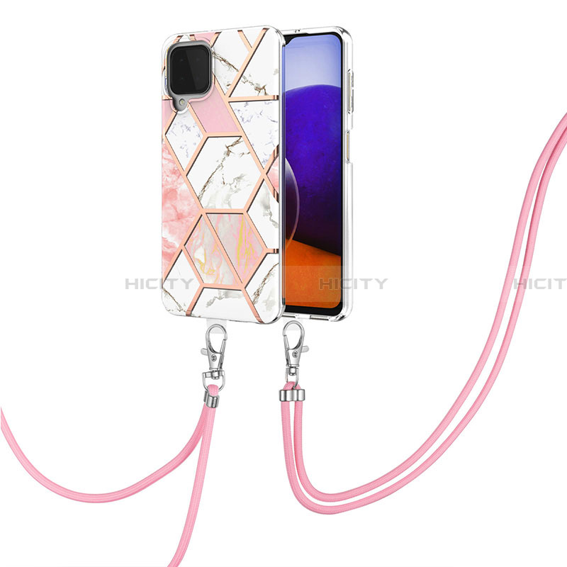 Handyhülle Silikon Hülle Gummi Schutzhülle Flexible Modisch Muster mit Schlüsselband Lanyard Y01B für Samsung Galaxy A22 4G Rosa Plus