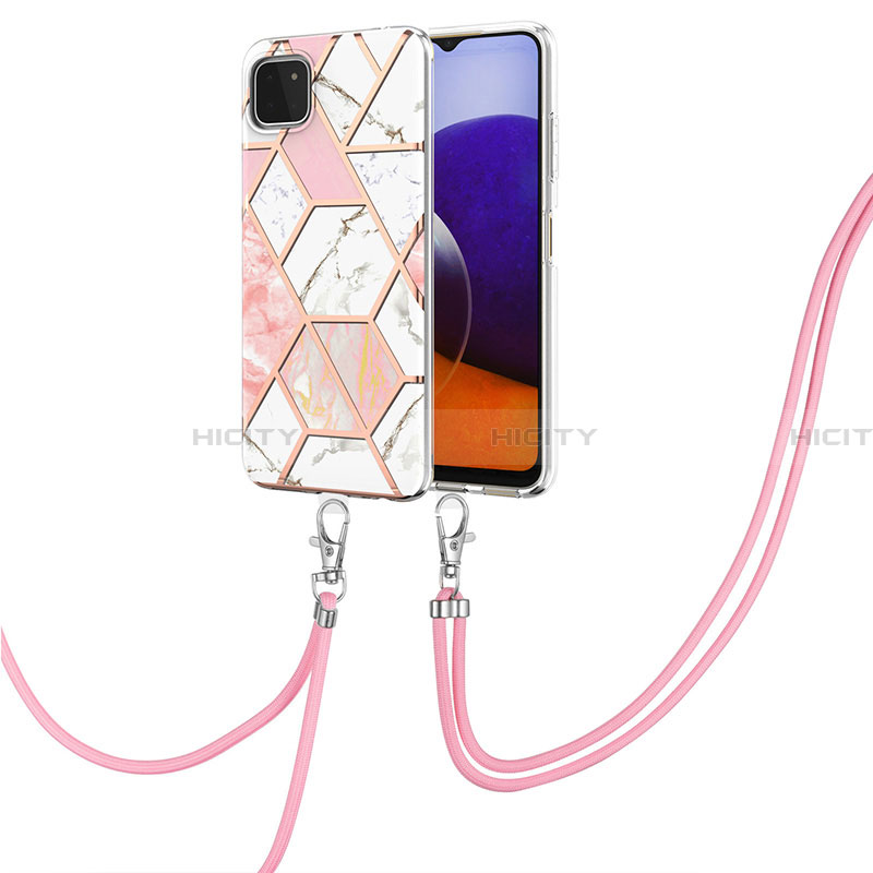 Handyhülle Silikon Hülle Gummi Schutzhülle Flexible Modisch Muster mit Schlüsselband Lanyard Y01B für Samsung Galaxy A22 5G