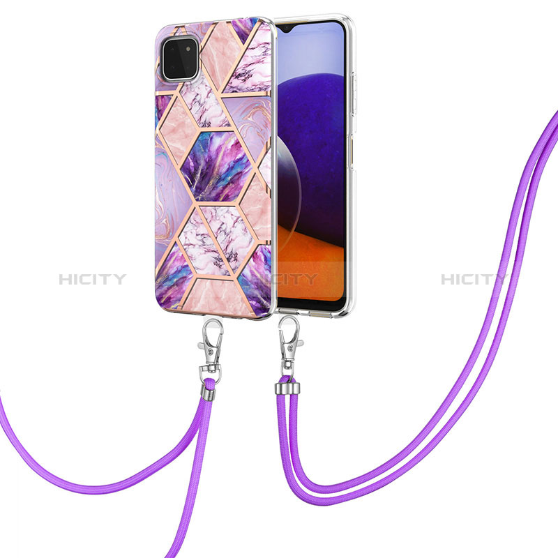 Handyhülle Silikon Hülle Gummi Schutzhülle Flexible Modisch Muster mit Schlüsselband Lanyard Y01B für Samsung Galaxy A22s 5G groß