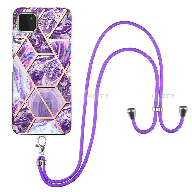 Handyhülle Silikon Hülle Gummi Schutzhülle Flexible Modisch Muster mit Schlüsselband Lanyard Y01B für Samsung Galaxy A22s 5G groß