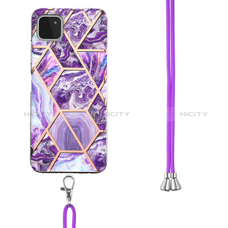 Handyhülle Silikon Hülle Gummi Schutzhülle Flexible Modisch Muster mit Schlüsselband Lanyard Y01B für Samsung Galaxy A22s 5G groß