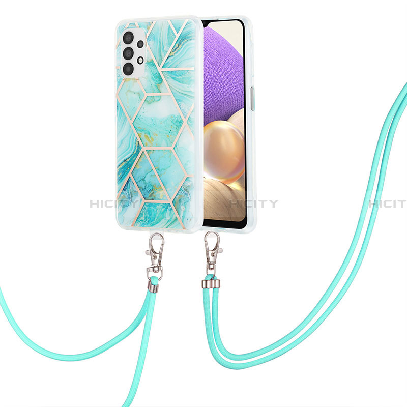 Handyhülle Silikon Hülle Gummi Schutzhülle Flexible Modisch Muster mit Schlüsselband Lanyard Y01B für Samsung Galaxy A23 4G Minzgrün