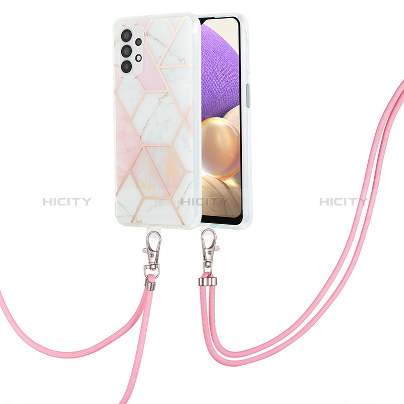 Handyhülle Silikon Hülle Gummi Schutzhülle Flexible Modisch Muster mit Schlüsselband Lanyard Y01B für Samsung Galaxy A23 5G Rosa