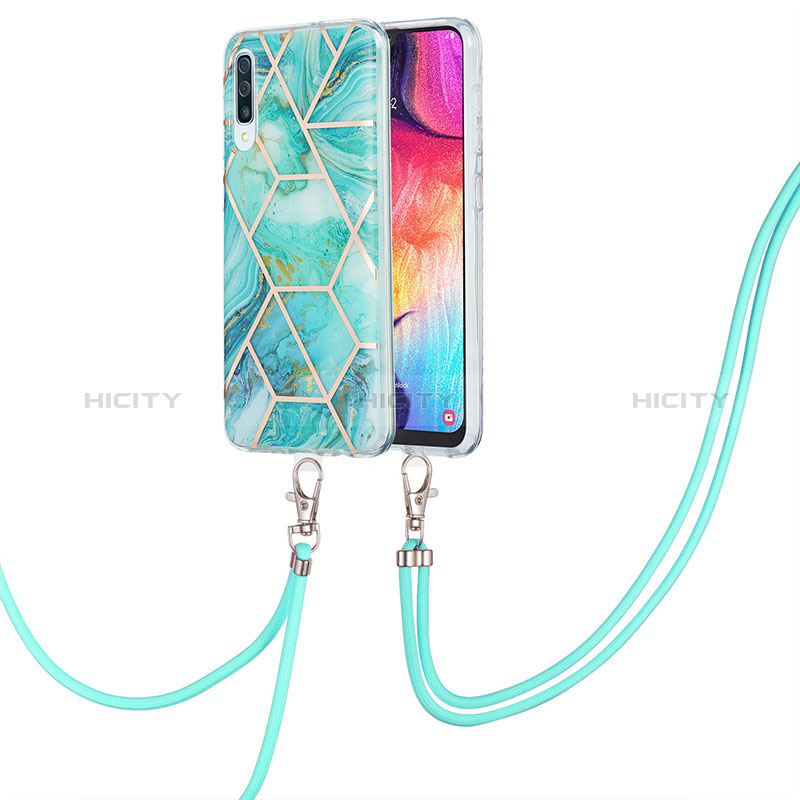 Handyhülle Silikon Hülle Gummi Schutzhülle Flexible Modisch Muster mit Schlüsselband Lanyard Y01B für Samsung Galaxy A30S groß