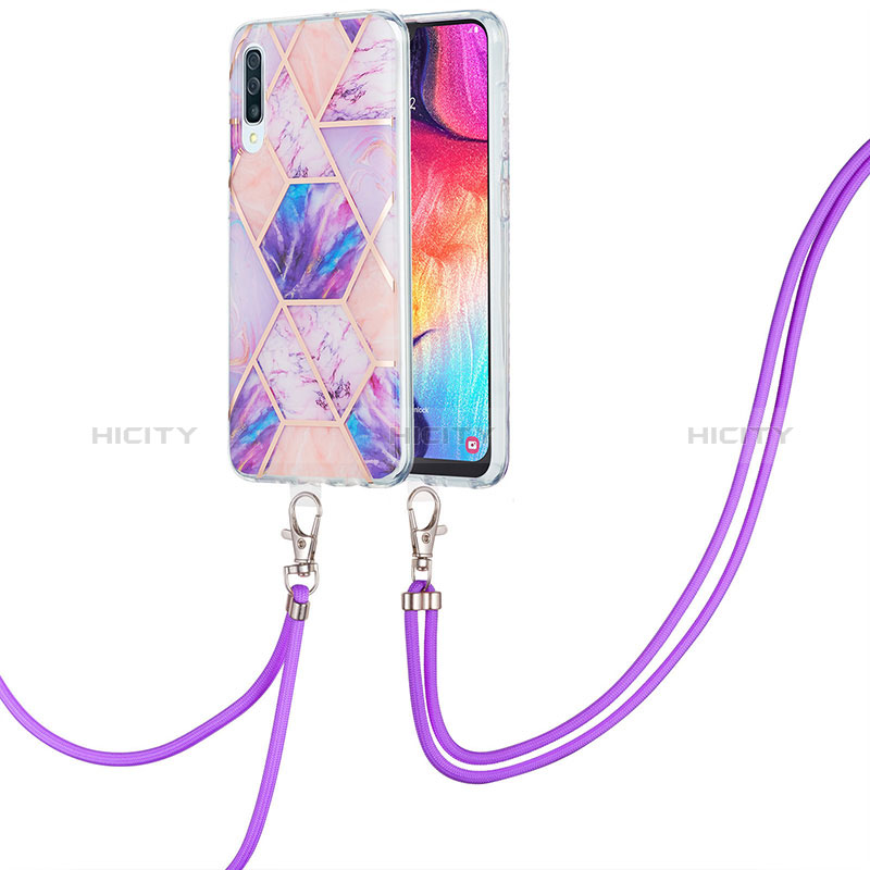 Handyhülle Silikon Hülle Gummi Schutzhülle Flexible Modisch Muster mit Schlüsselband Lanyard Y01B für Samsung Galaxy A30S groß