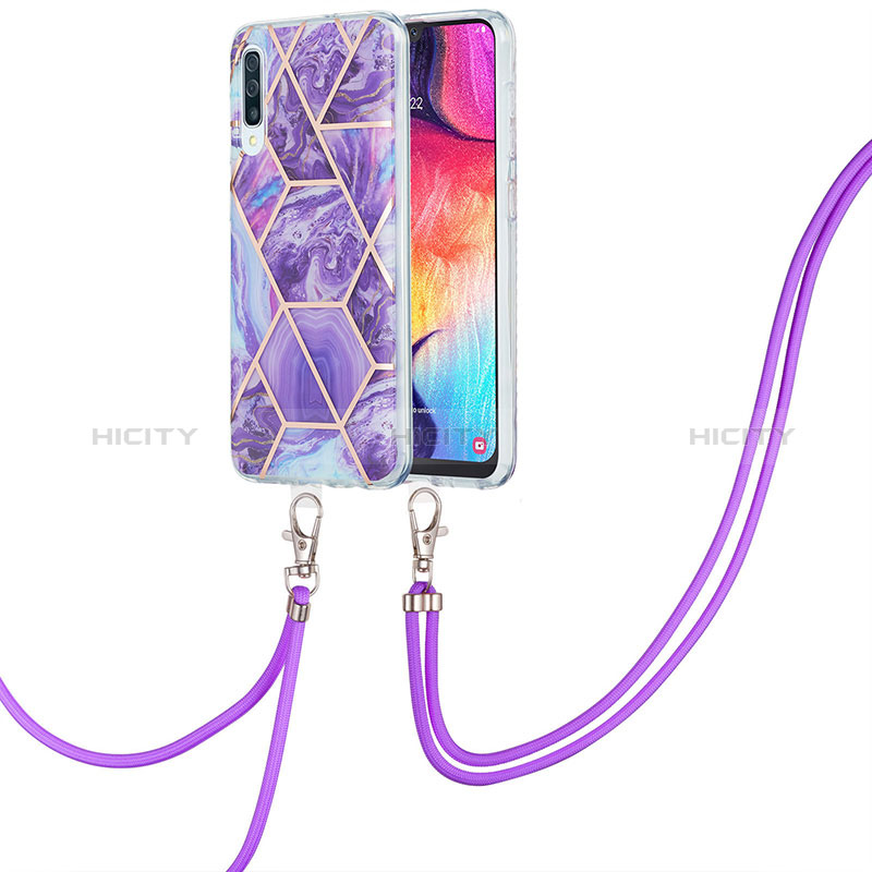 Handyhülle Silikon Hülle Gummi Schutzhülle Flexible Modisch Muster mit Schlüsselband Lanyard Y01B für Samsung Galaxy A30S groß